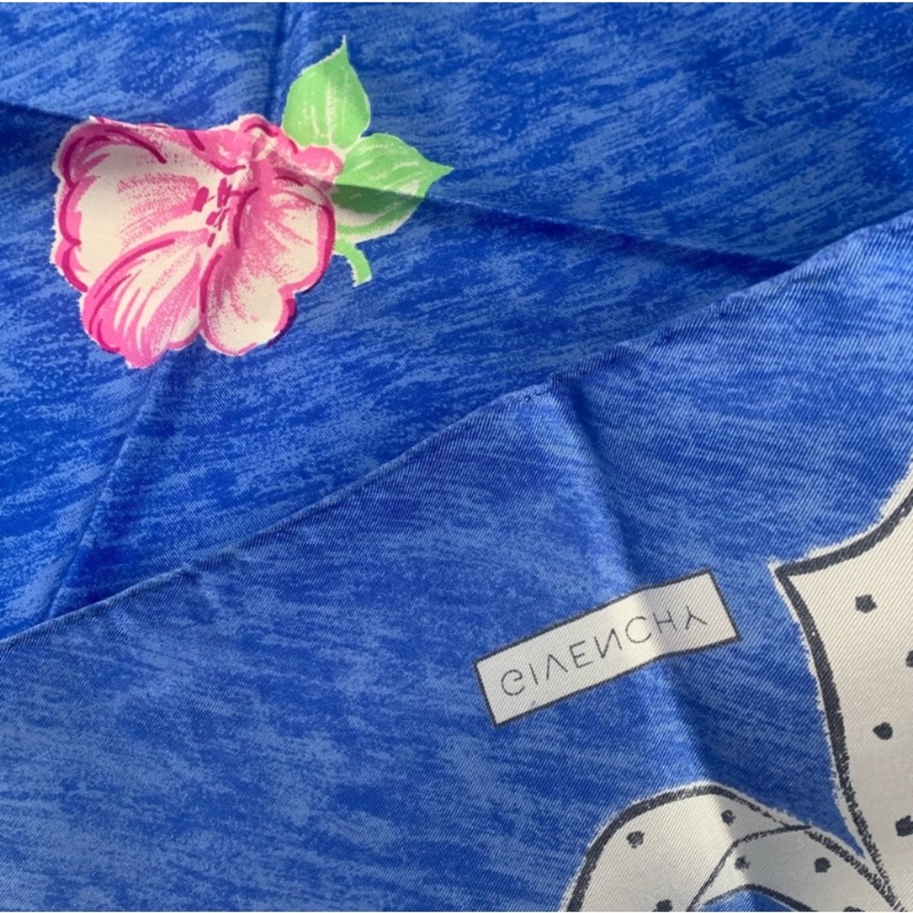 Pre Owned Givenchy Vibrant Blue Scarf with Pink Floral Design